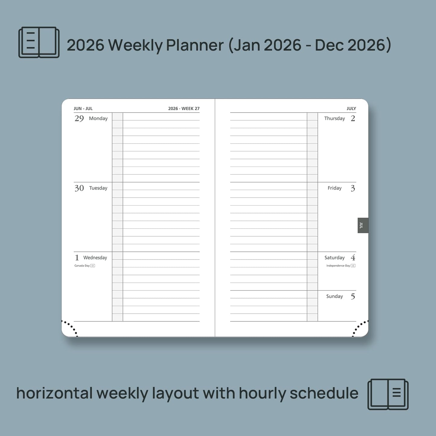 POPRUN Weekly Planner 2026 Calendar (Pocket 4'' x 6.25'') 12 Months Notebook with Horizontal Layout, Leather Hardcover, Inner Pocket, 100GSM Thick Paper, Pen Holder - Black