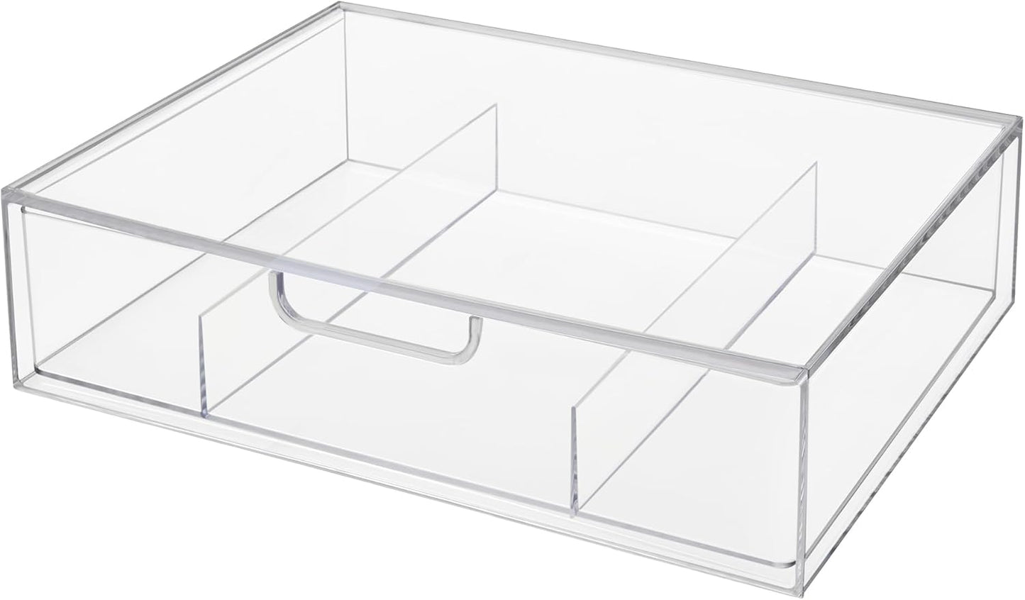 STORi STAX Plastic Stackable Organizer Divided Drawer in Clear | 12.5-inches Wide | 3-Compartments to Organize Office Desk Accessories, Pens, and Notepads| Made in USA