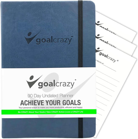 Undated Planner – 90 Day Guided Journal & Productivity Organizer, A5 Daily & Weekly Planner 2025 2026 with Goal Setting, Habit Tracker, To Do List, Academic & Work Calendar, Leather Hardcover - Navy