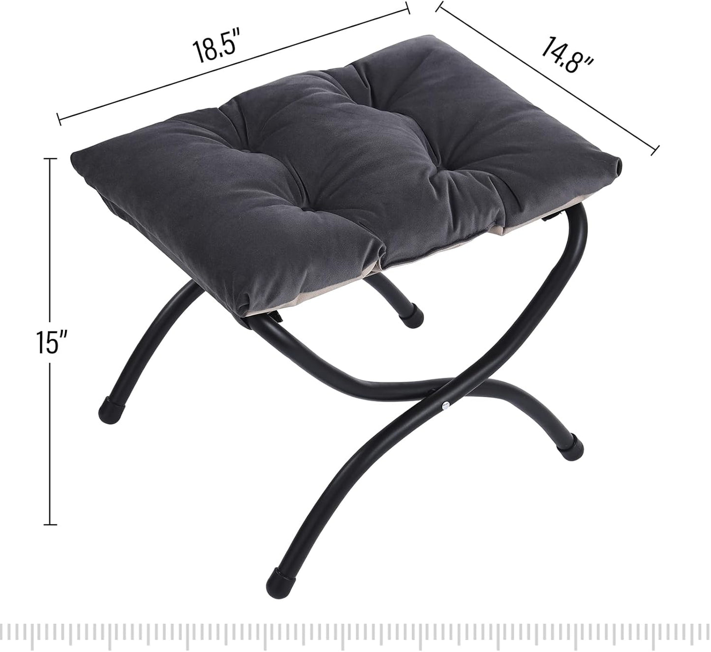 LITA Folding Upholstered Footrest Stool, Modern Small Portable Accent Ottoman with Detachable Thick Cotton Cushion Padded Sofa Stool with Metal Frame for Lazy Chair, Living Room & Bedroom, Smoky Grey