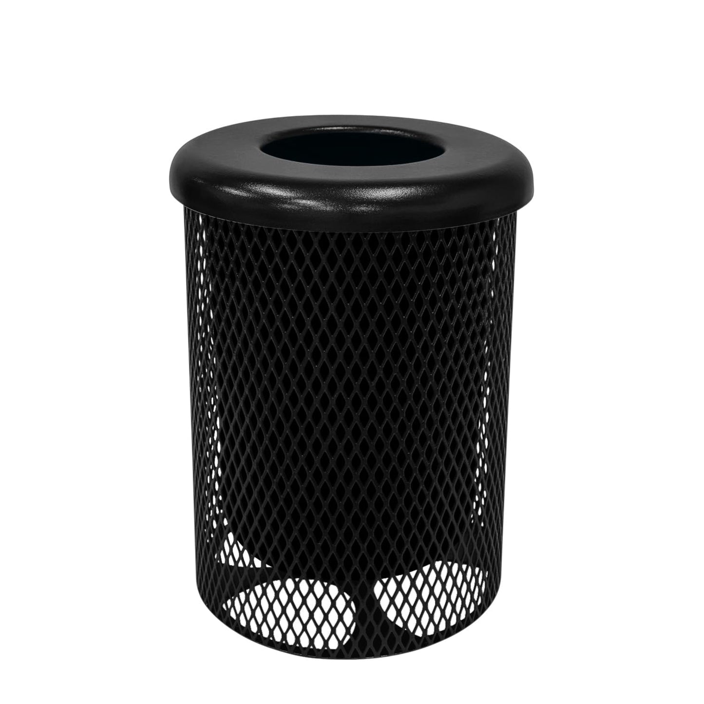 RFT-TXTBLK Heavy Duty Round Trash Receptacle with Flat Top, Liner Included, 32 Gallon, Textured Black, Made in America