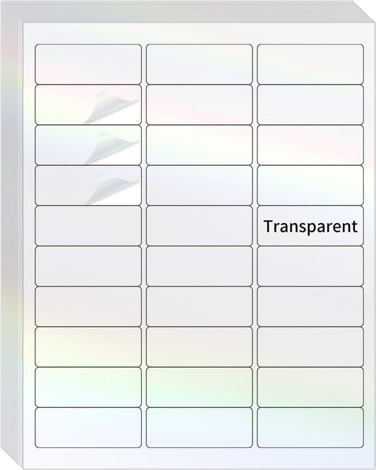 STARLIBOO Transparent Stickers Labels -1" x 2-5/8" Clear Address Labels Mailing Stickers for Laser/Inkjet Printer 8.5"×11"- 20 Sheet (Clear Holographic)
