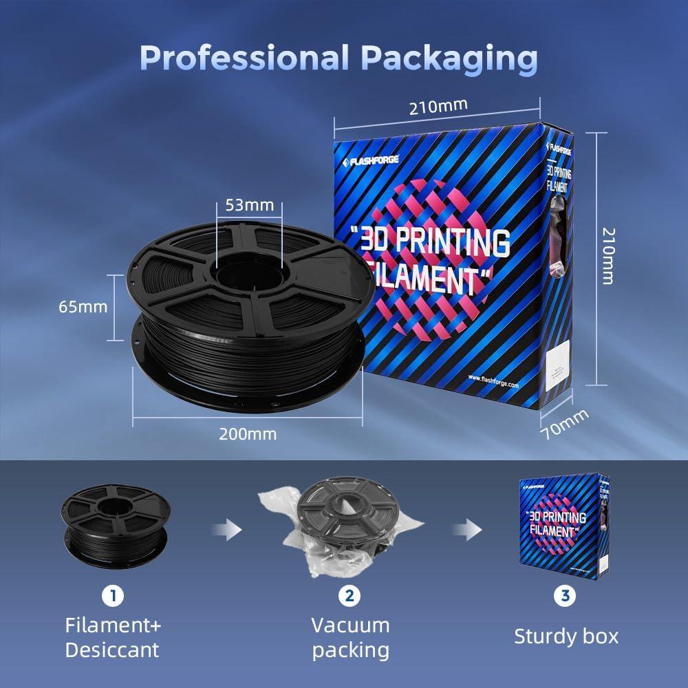 FLASHFORGE Carbon Fiber PLA Filament 1.75mm, Carbon Fiber Reinforced PLA 3D Printer Filament, 1KG Spool Dimensional Accuracy +/- 0.02mm, High Strength & High Abrasion-Resistance (PLA-CF Black)