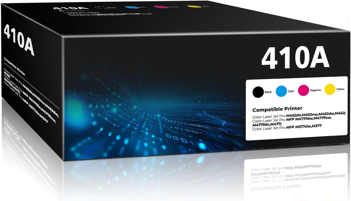 410A Toner Cartridges Color Laser Jet Pro M452 MFP M477 M377 series Compatible for HP 410A 410X Toner Cartridges 4 Pack for HP410A for Color Pro M452dw M452nw MFP M477fdw M477fnw M452dn M377dw M477fdn