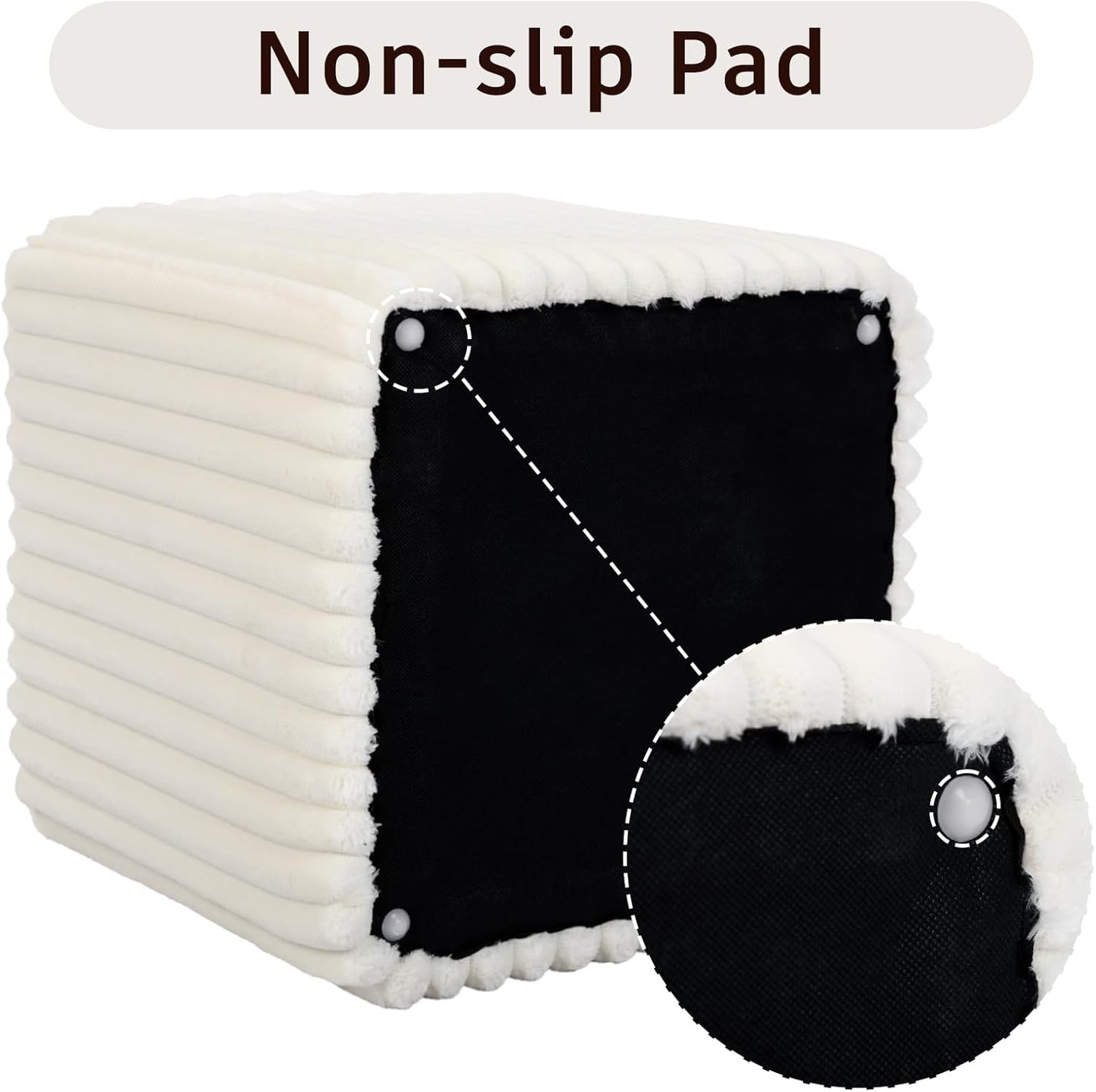 Modern Square Ottoman 2Pcs, Vertical Channel Tufted Foot Stool Ottoman, Velvet Upholstered Vanity Stool for Makeup, Bedroom, Living Room, White