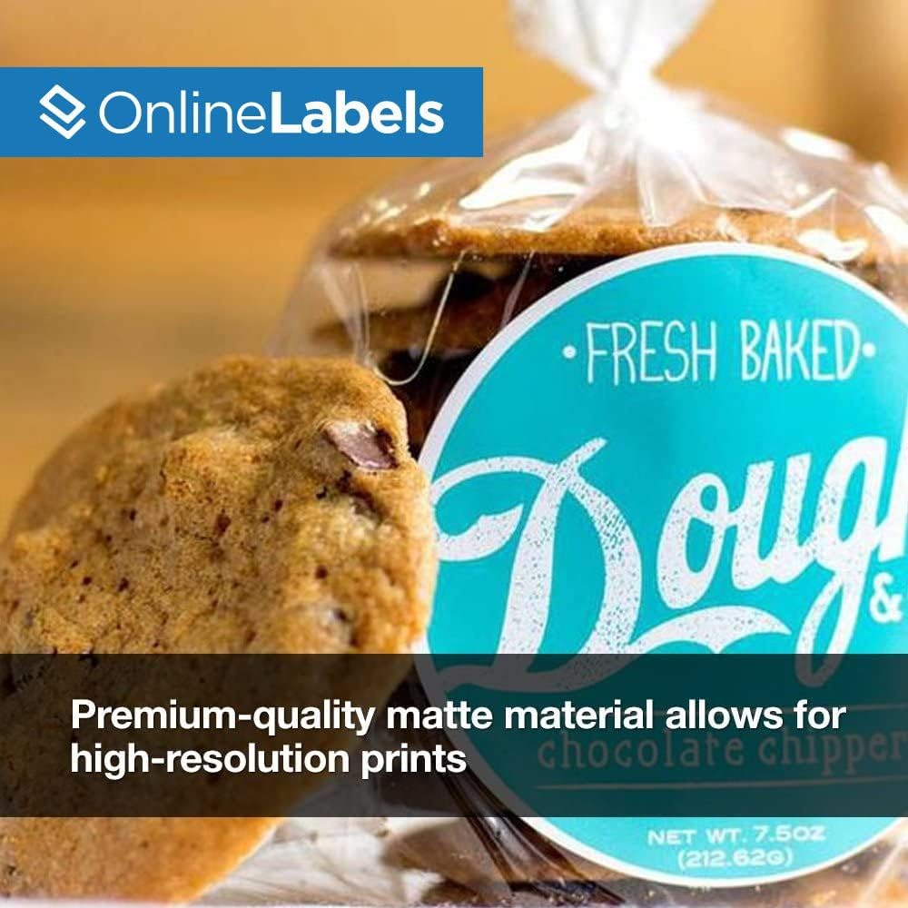 2.5" Round Labels - Permanent Adhesive, White Matte - Great for Candle and Jar Lids, Products, Favor Labels - Pack of 3,000 Circle Stickers, 250 Sheets - Inkjet/Laser Printers, OL350WX. OnlineLabels