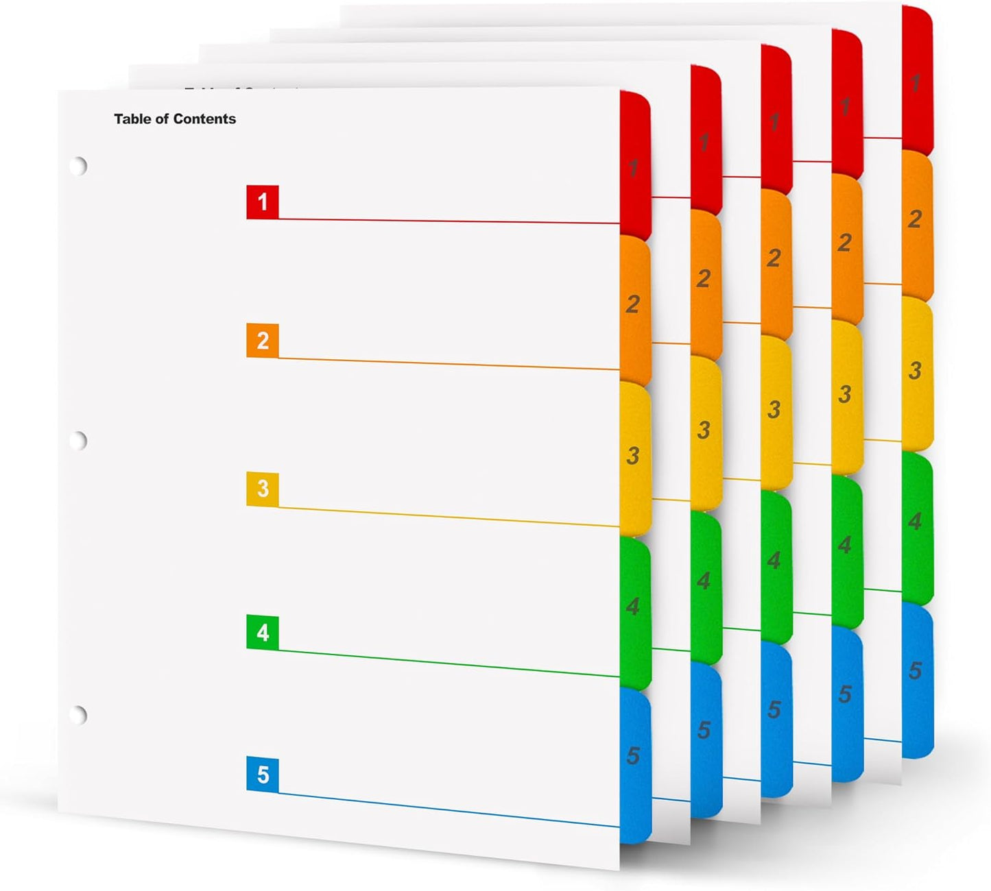 Tab Dividers for 3 Ring Binders – 6 Sets, 1–5 Numbered Index Dividers with Table of Contents – 8.5 x 11 in, 3-Hole Punched – Binder Dividers for School, Office, Filing, Organizing