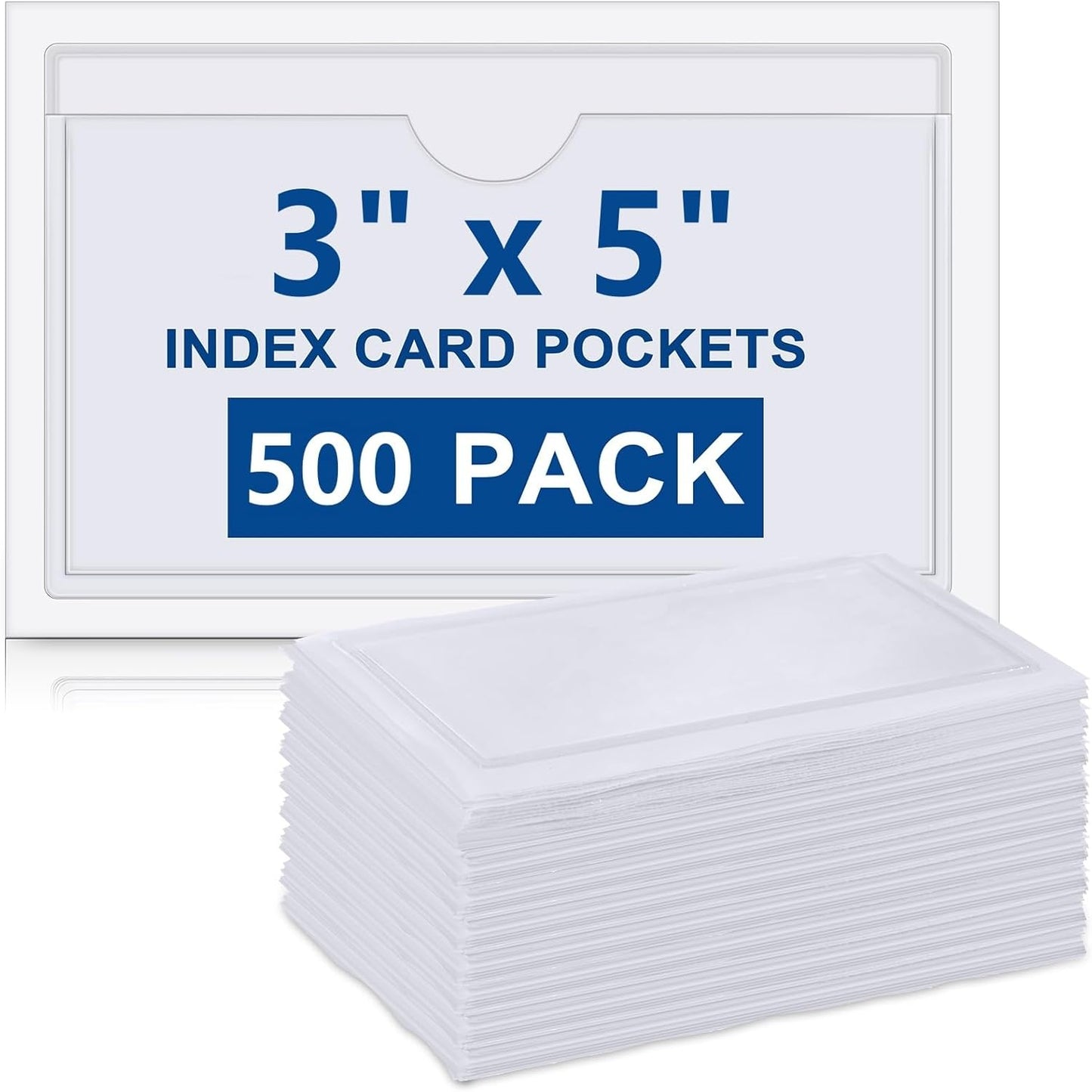 Outus 500 Pack Self Adhesive Index Card Holder Clear Plastic Label Pockets with Top Open for Loading Sticky Business Card Sleeves for Storage Bins Library Organizing Photo Protecting(5.3 x 3.7 Inch)