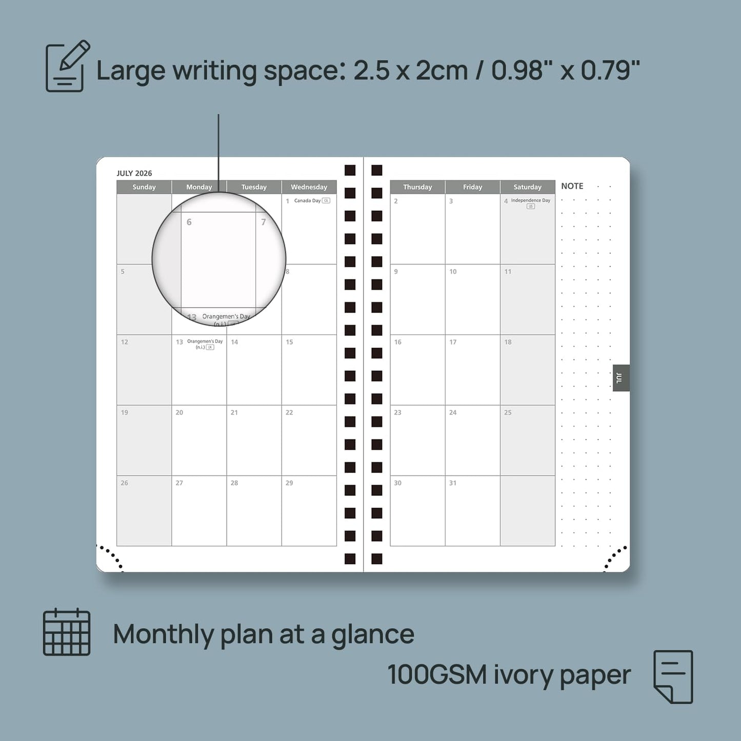 POPRUN 2026 Planner Weekly Notebook (Jan-Dec), Small Size 4''x 6.25'' - 2026 Pocket Calendar for Purse with Spiral Soft Cover, Plastic Ruler, Inner Pocket, 100 GSM - Royal Blue