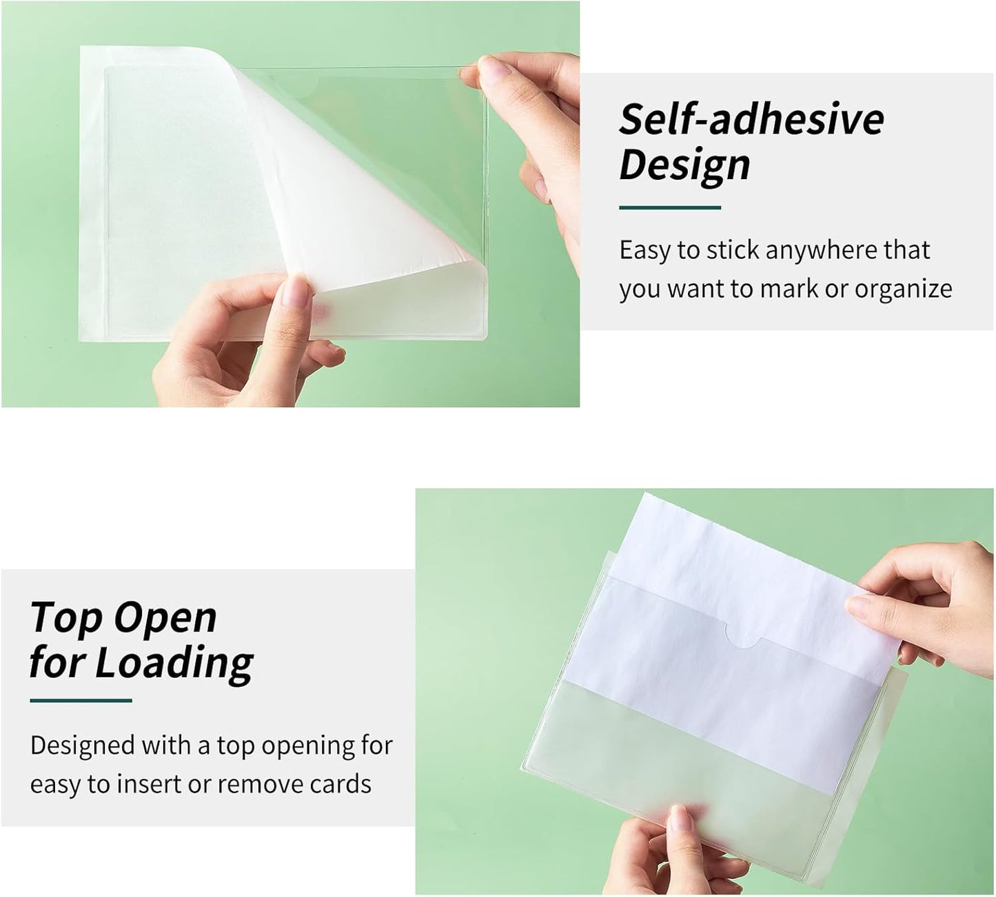 52 Pack Clear Adhesive 4" x 6" Index Card Pockets With Top Open, Plastic Card Sleeves Index Card Holder for Organizing Storage Bins, Library Cards, Notes, Drawer