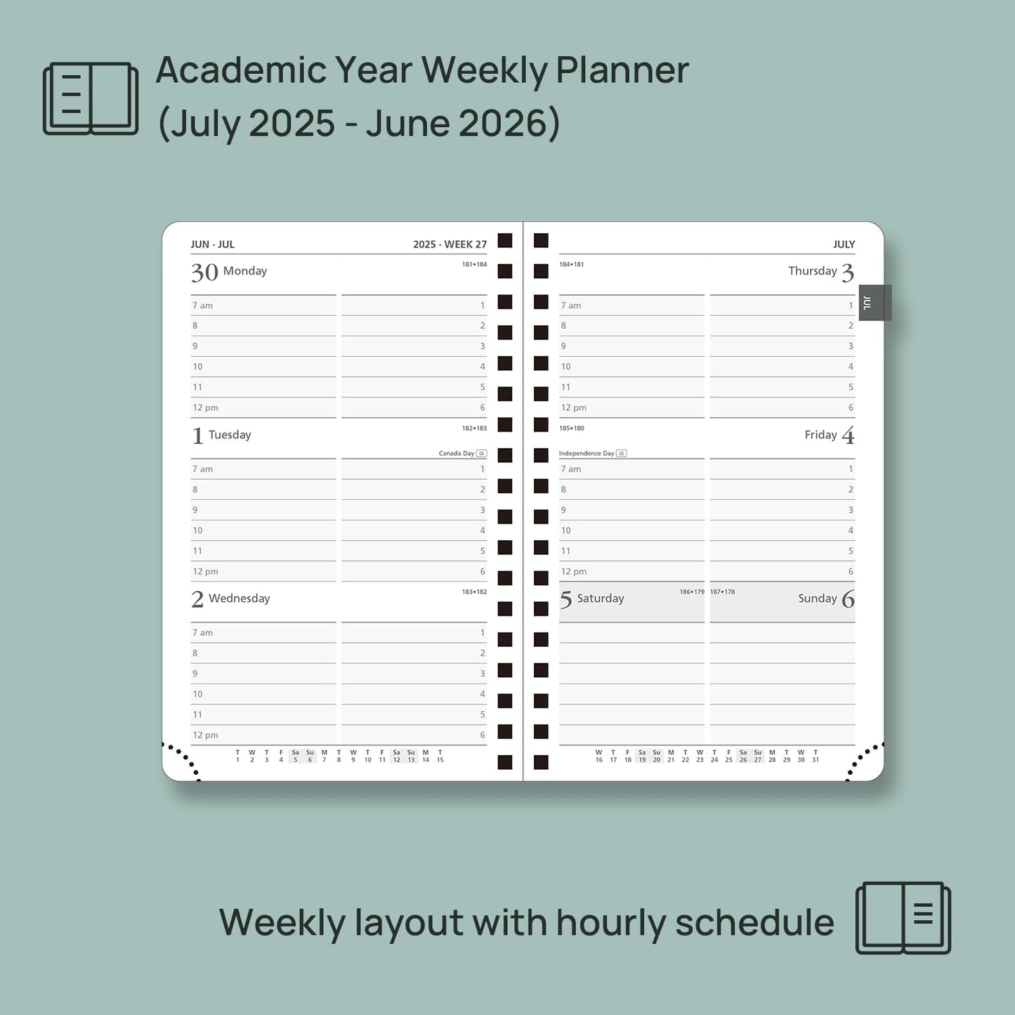 POPRUN Pocket Planner 2025-2026 (Purse Size 4'' x 6.25'') Academic Small Calendar (July 2025 - June 2026) with Hourly Time Slots, 100GSM Thick Papers, Spiral Leather Cover - Purple