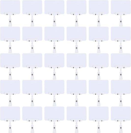 20Pack Mini Chalkboard Signs with Rotatable Clip, Erasable Double Sided Blackboard Clips Plastic Merchandise Sign Display Clip Holder for Food, Store Signs Displays (White)