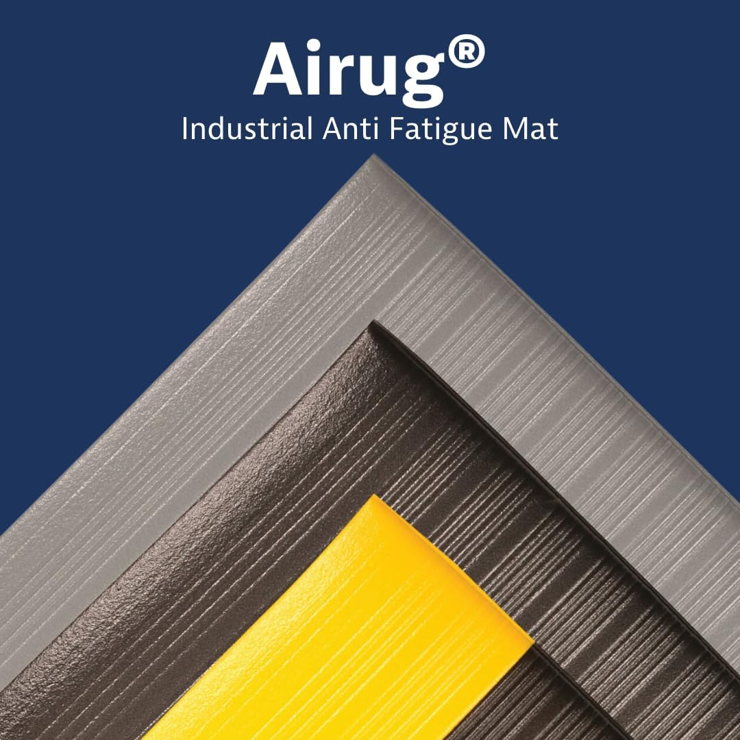 Notrax 410 Airug® 2' x 3' x 3/8" Anti Fatigue Mat, Enhanced Slip Resistance with Beveled Edges and Ribbed Surface, Ideal for Industrial and Commercial Workplaces, Black/Yellow, 410S0323BY