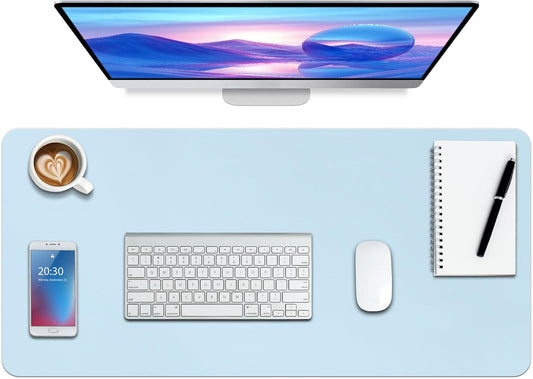 Boutilon Leather Desk Pad Protector,Non-Slip Mouse Pad,Laptop Desk Pad,Office Mouse Mat,Waterproof Leather Desk Blotter,Desk Writing Pad for Office and Home (XL-Light Blue,35.4"x 15.7")