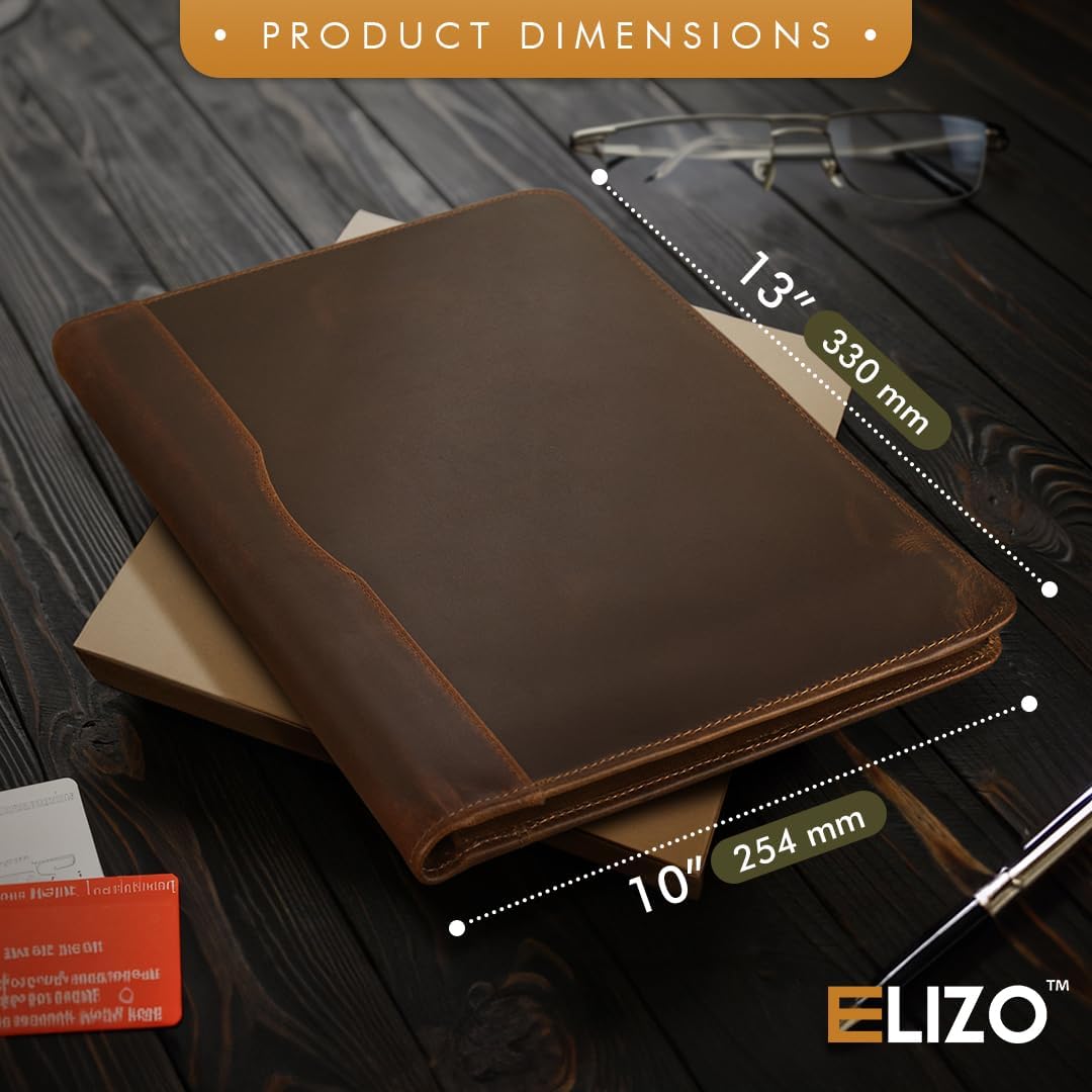 Leather Portfolio Organizer Folio Padfolio Binder Folder for Men Women Business Notebook Cover Resume Legal Pad Holder - ELIZO, 10 x 13