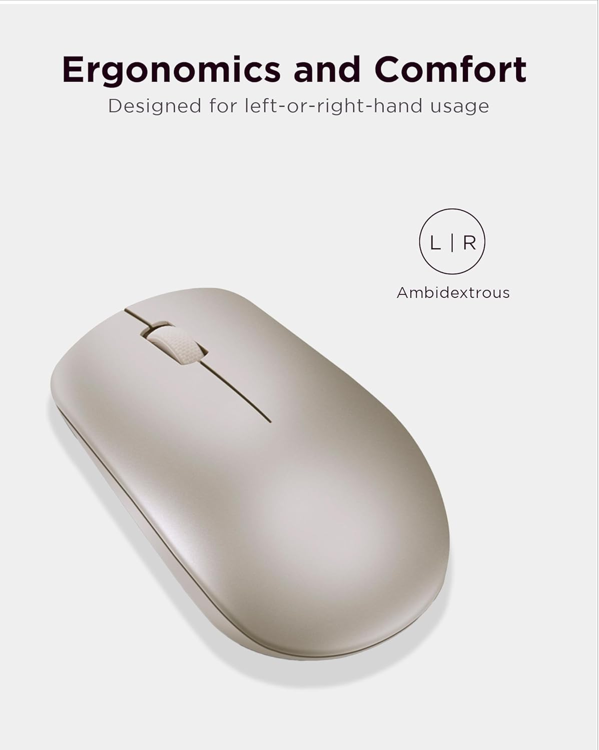 Lenovo 530 Wireless Mouse with Battery, 2.4GHz Nano USB, 1200 DPI Optical Sensor, Ergonomic for Left or Right Hand, Lightweight, GY50Z18988, Almond