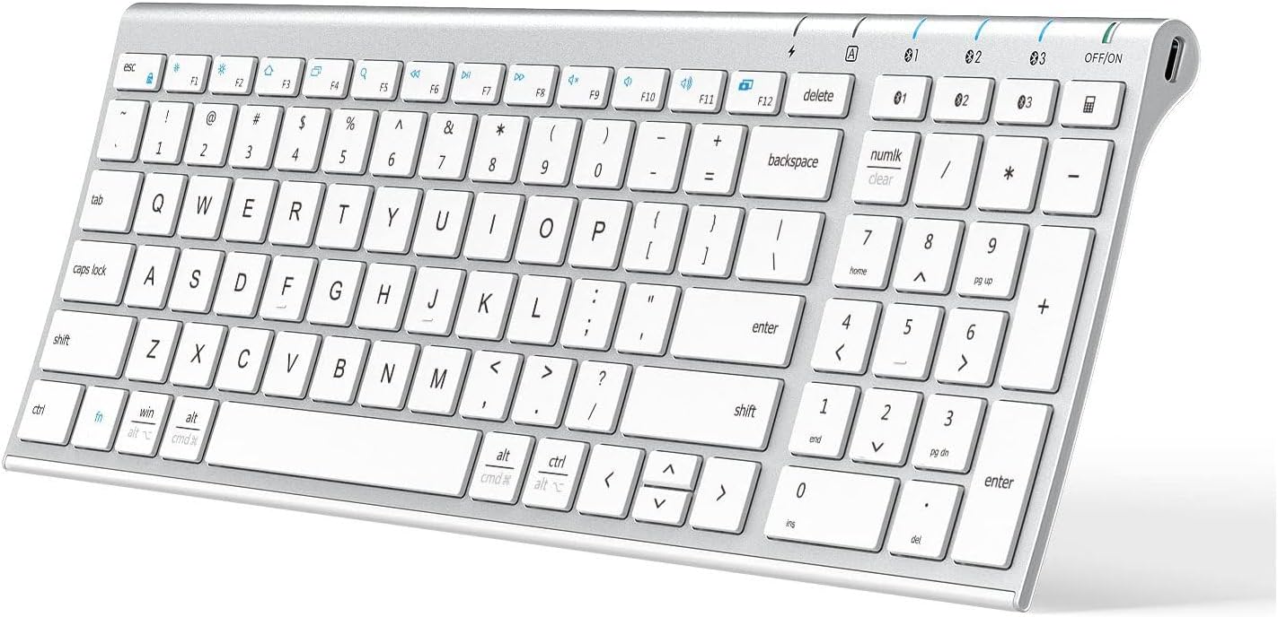iClever BK10 Bluetooth Keyboard, Universal Bluetooth 5.1 Wireless Keyboard with Number Pad, Ergonomic Design, Multi-Device Compatibility, Stable Connection for Mac, iPad, iPhone, Android, Windows