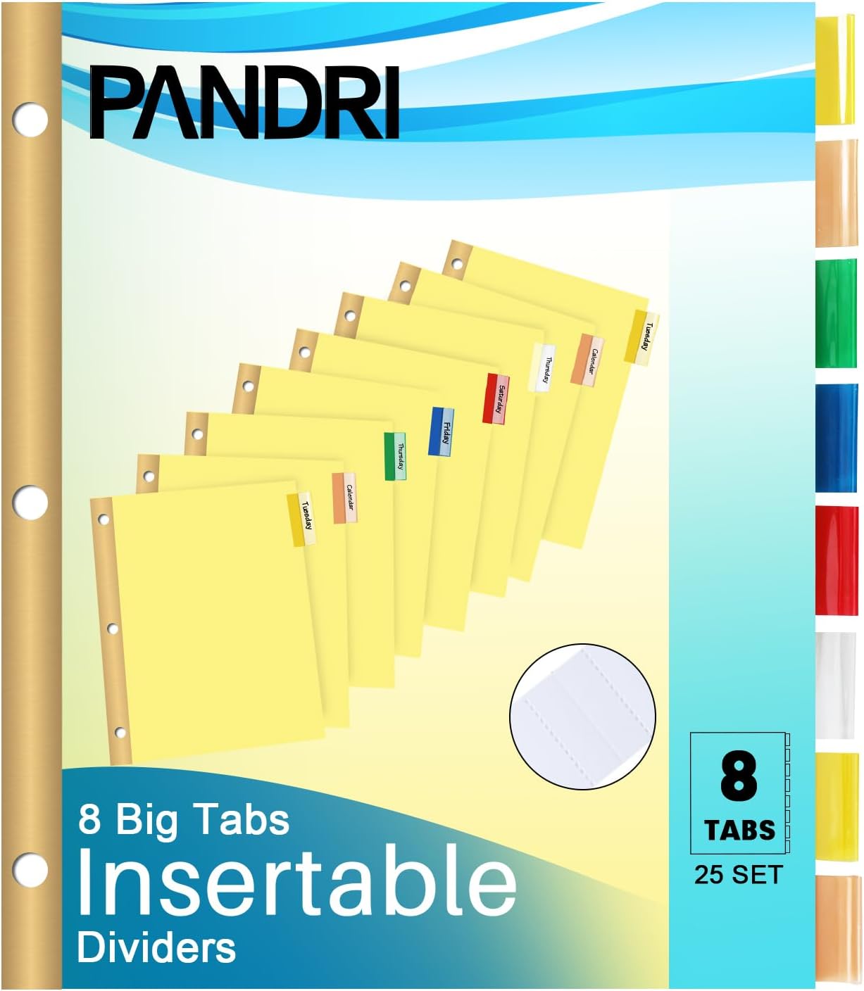 Binder Divider, PANDRI 200 Pack Binder Index Dividers with 8 Insertable Multicolor Big Tabs, Letter Size Paper Binder Divider for School Office Home Business
