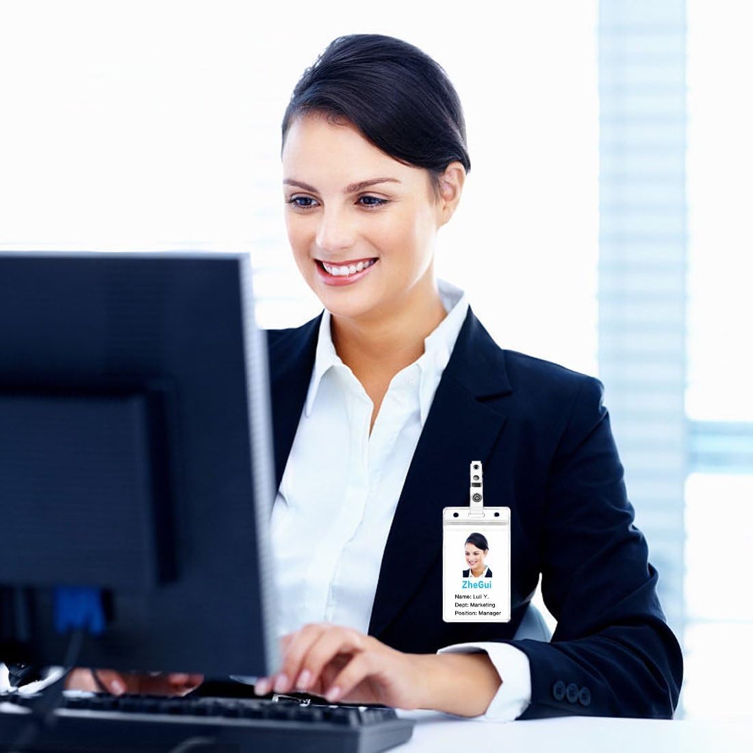 ID Badge Holder with Clip on Name Badge Holder Vertical Clear Plastic Name Tag Holders by ZHEGUI (25Pack, Vertical 3.5X2.3)