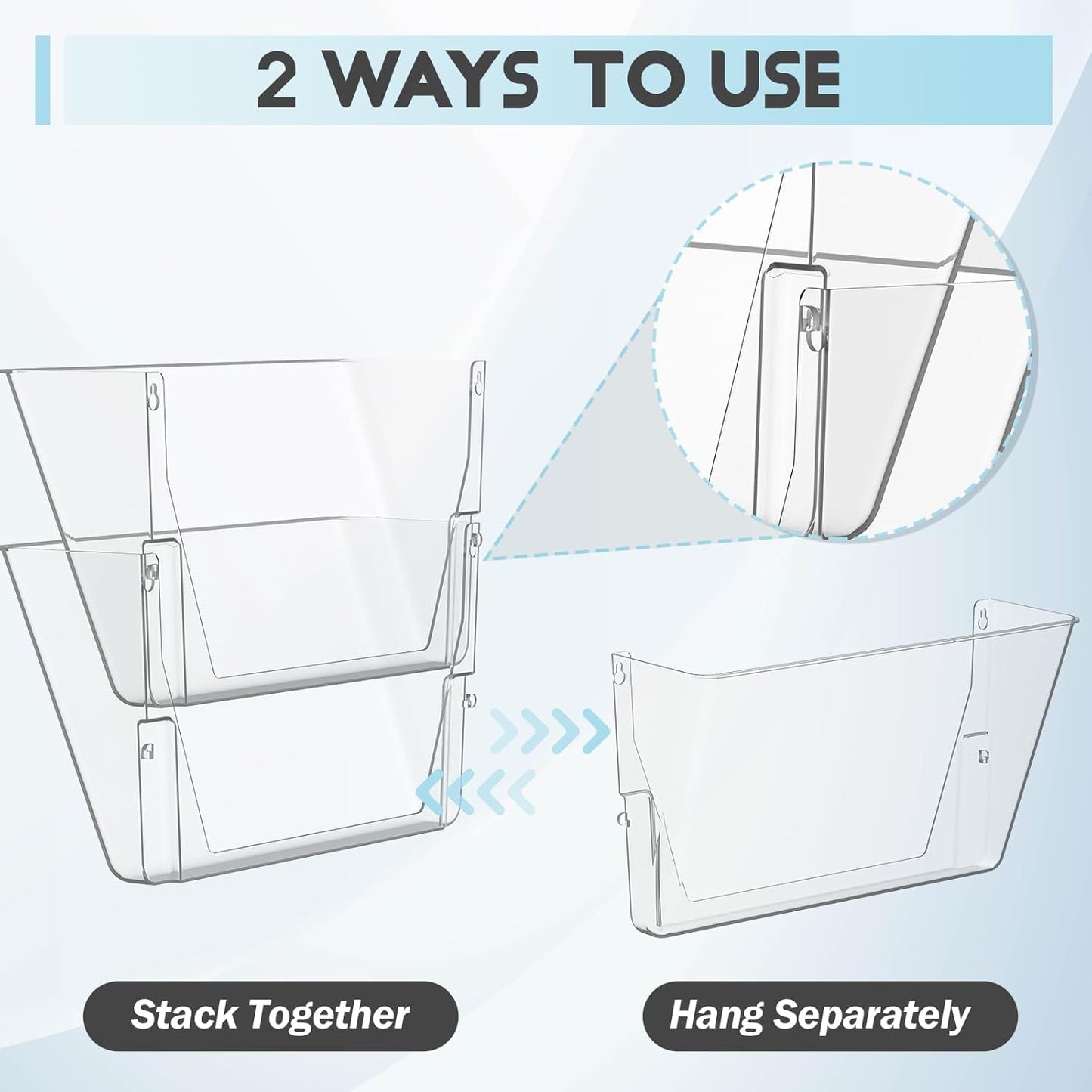 Clear Acrylic Single Pocket, Plastic Hanging Wall Mount File Holder for Office Home (Black, pack6)