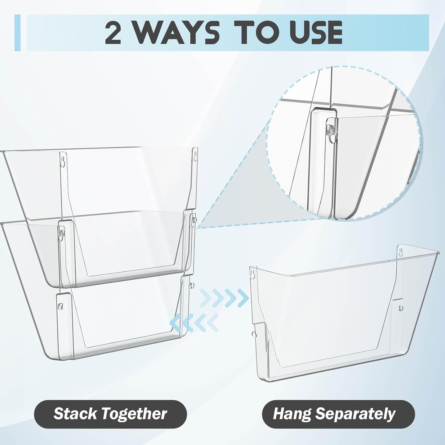 Clear Acrylic Single Pocket, Plastic Hanging Wall Mount File Holder for Office Home (Gray, pack3)