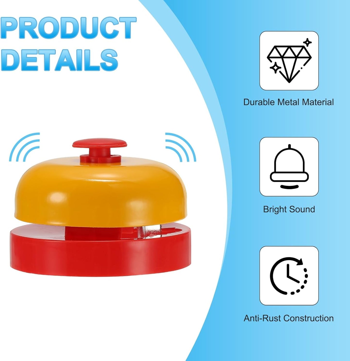 PATIKIL 4 Pcs Desk Call Bell 2.5" Dia with Metal Anti-Rust Construction Yellow/Red