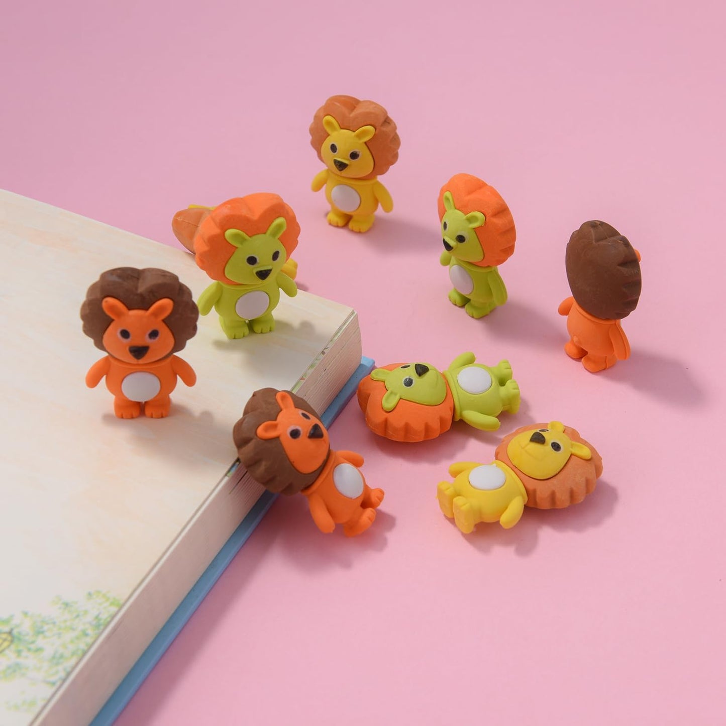 12 Pack Lion Erasers for Kids, 3D Animal Erasers for Boys and Girls, Fun Take Apart Erasers for School Supplies Prize Gifts Party Favors