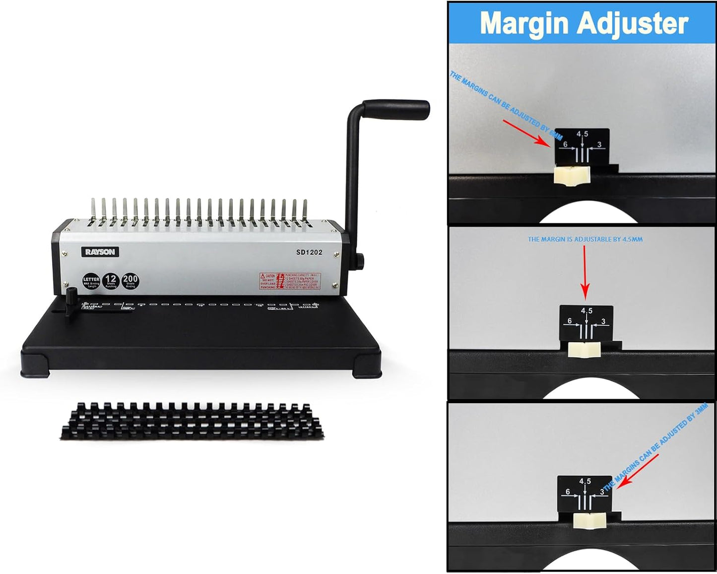 RAYSON SD1202 Comb Binding Machine, 19 Holes, Max Punching Letter Size, with Comb Set Binder for Daily Binding