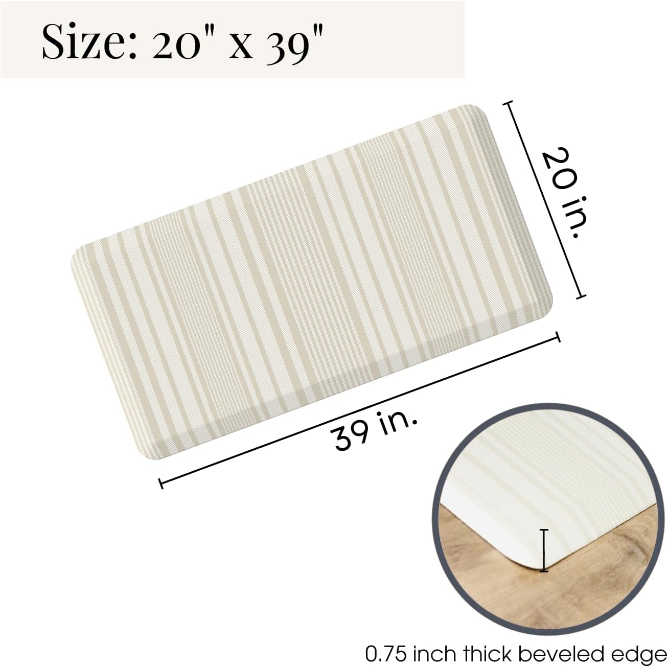 Anti Fatigue Mat by Laurel Lane Co. – Designer Anti Fatigue Mats for Kitchen Floor, Kitchen Mats for Floor, Desk Mat – Cushioned 0.75" Thick – Stain Resistant – Non-Skid Bottom – 20" x 39"