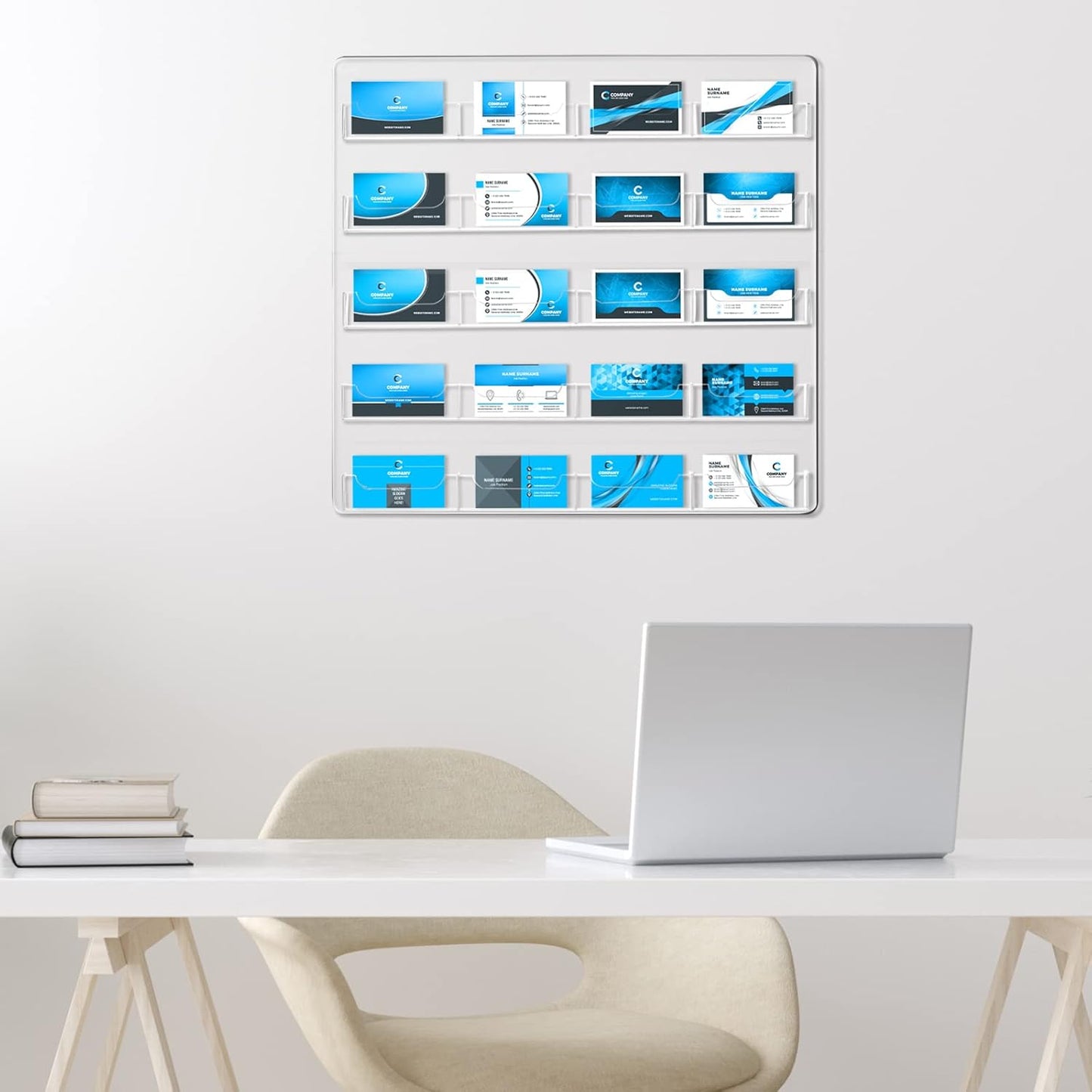 Hillban Acrylic Business Card Holder Wall Mount Clear Sticker Display Rack Multiple Card Holders Clear Acrylic Organizing Sticker Display Stand Pre Drilled(20 Pockets)