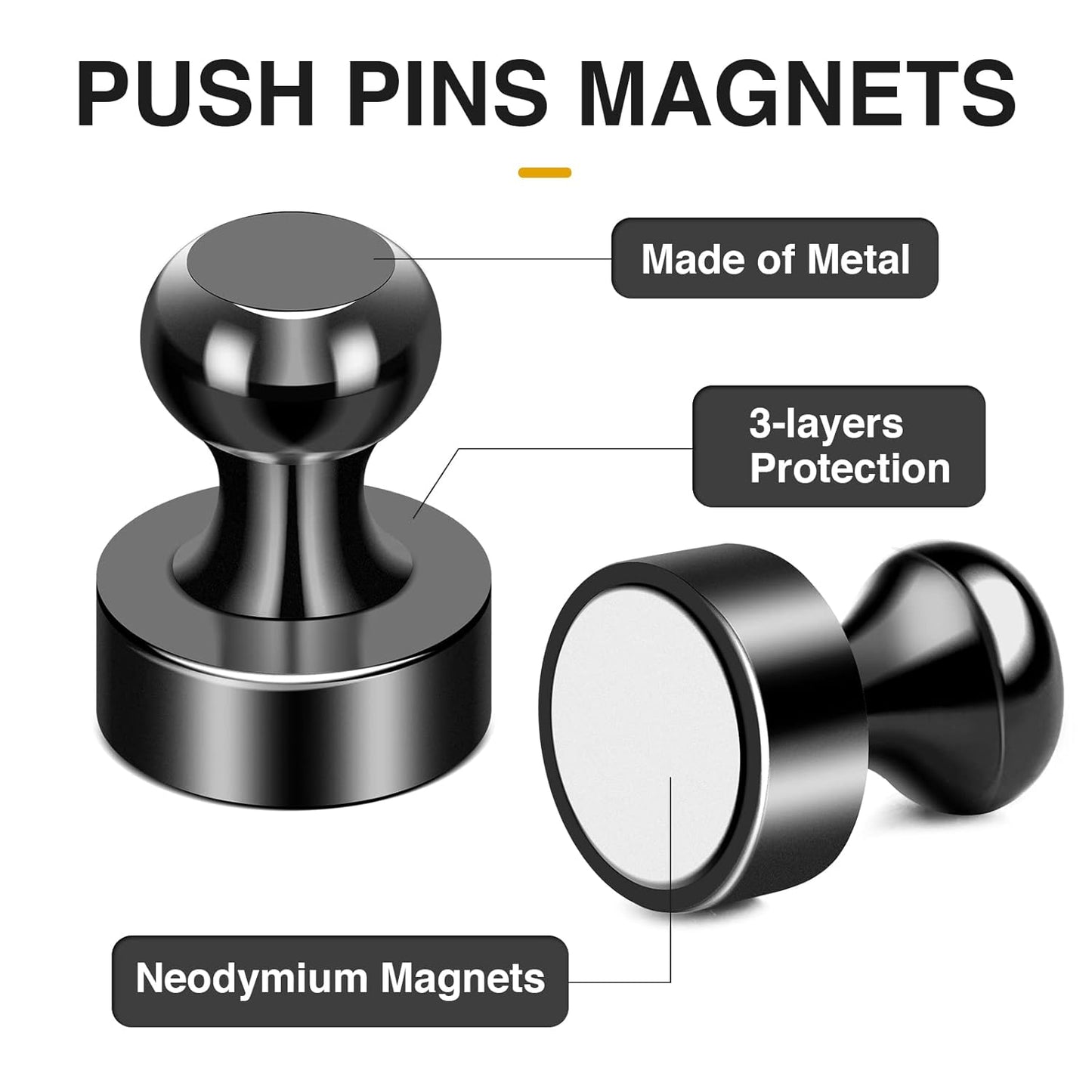 MIKEDE Whiteboard Magnets, 60Pcs Fridge Magnets Small Magnetic Push Pins Strong Magnets for Whiteboard, Black Neodymium Refrigerator Magnets Perfect for School, Classroom,Kitchen and Map Magnets