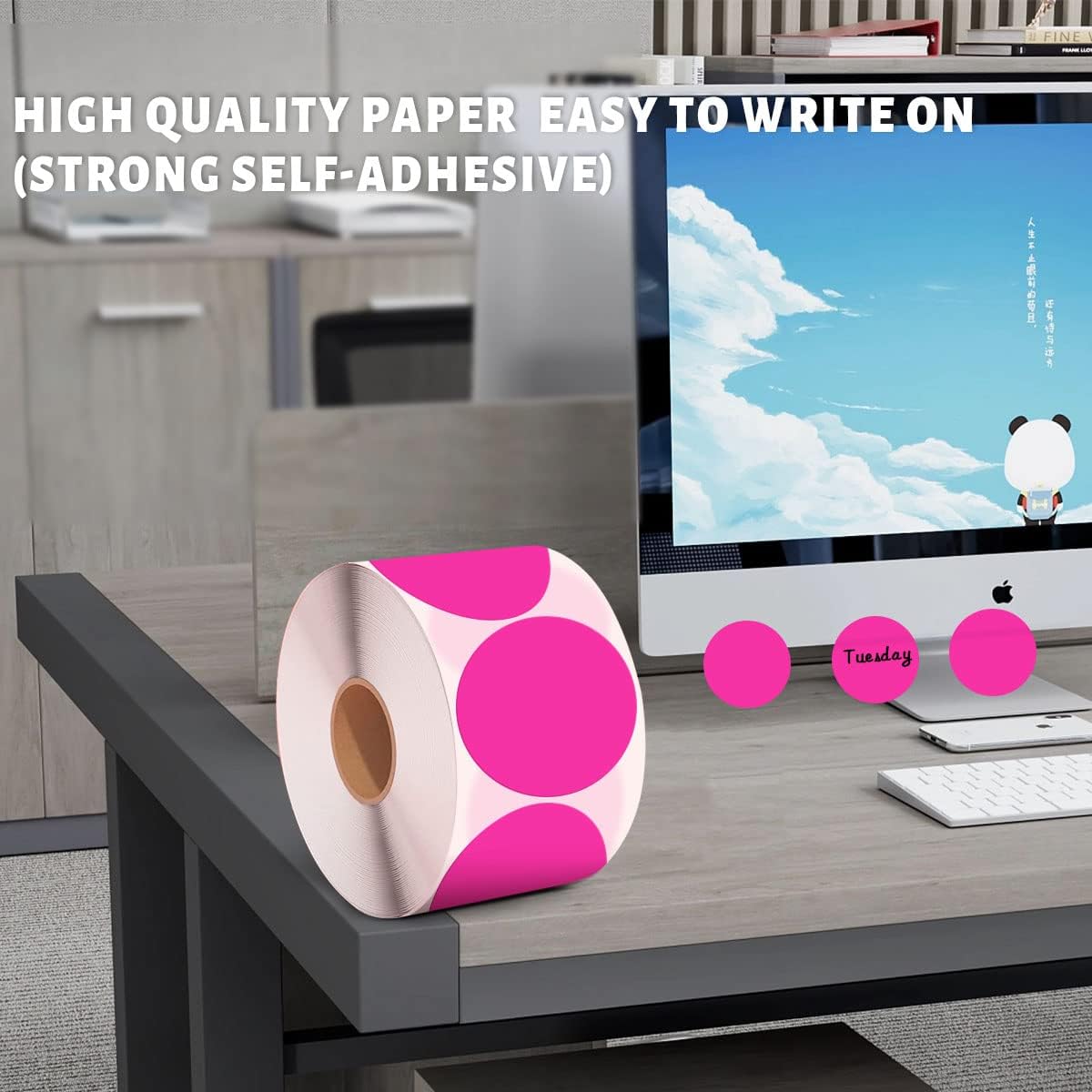 PARLAIM 2" Round Circle Dot Sticker 500pcs Color Coded Labels Permanent Adhesive Writable Surface for Inventory Storage Organizing Moving, Fluorescent Pink