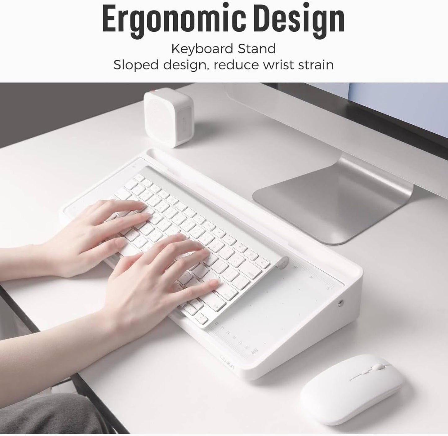 LOUKIN Glass Desktop Whiteboard, 15.3" x 5.6" Dry Erase Desk Board with Dotted and Graduated Surface, Desktop Buddy, Great for Design and Drawing, 3 Markers and 1 Dry Erase Eraser Included (White)