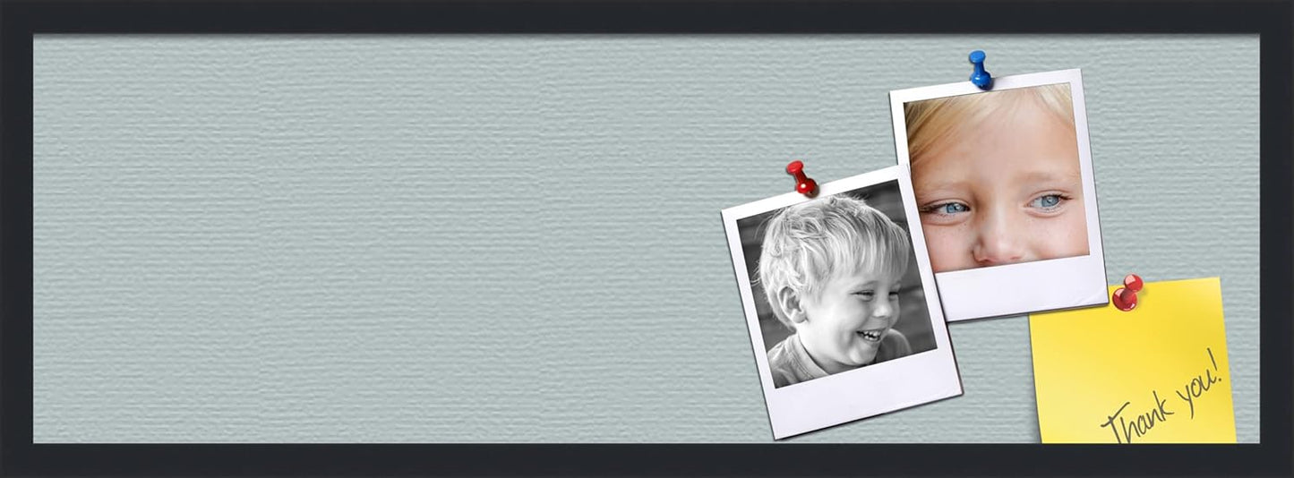 PinPix 36x12 Inch Cork Bulletin Board. This Decorative Framed Pin Board Comes with Soft Blue Design and a Satin Black Frame. Ideal for Home Office Decor or Message Board (PinPix-1814)