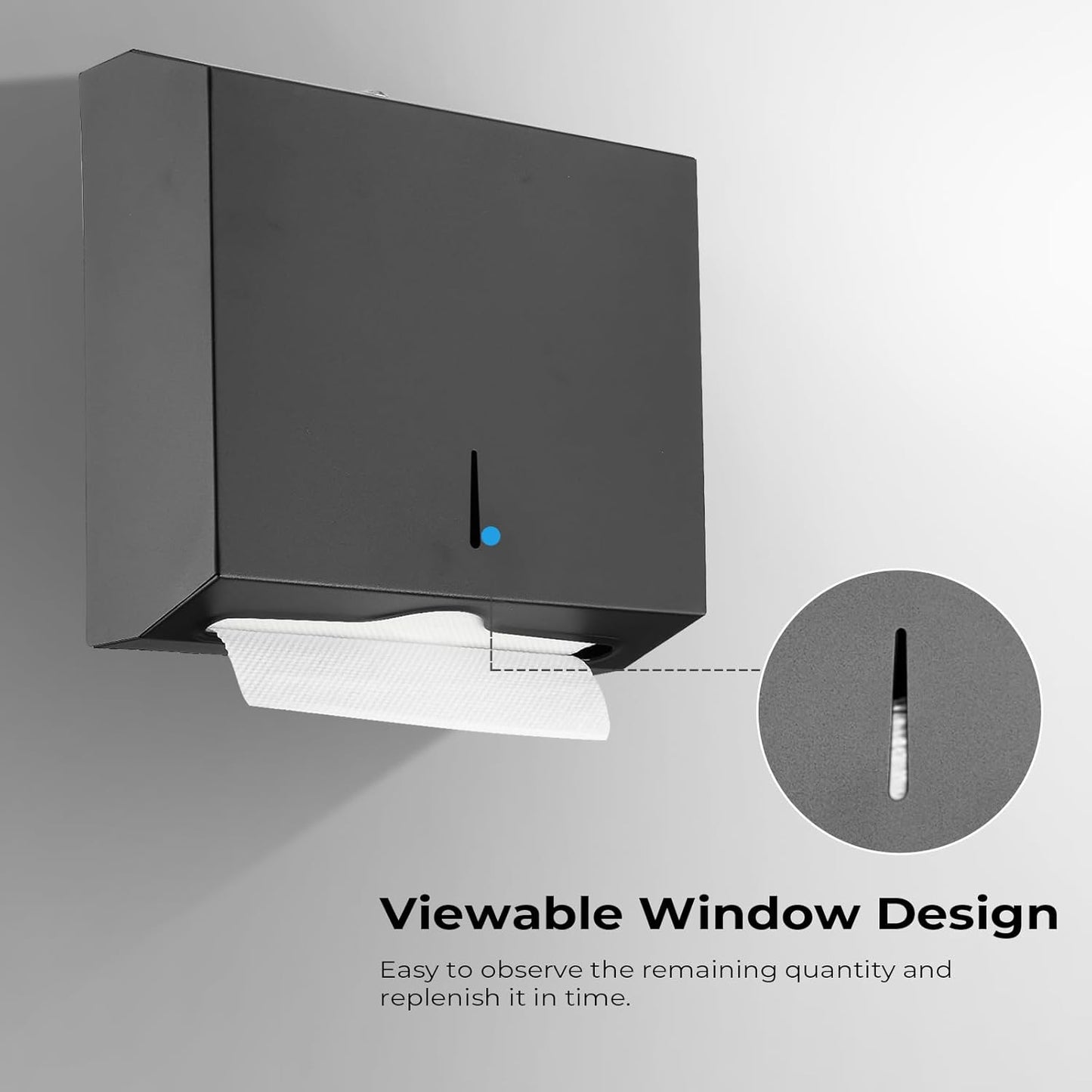 Commercial Paper Towel Dispenser for Multifold - Paper Towel Dispenser Wall Mount, Large Capacity Stainless Steel Tissue Holder, Suitable for Bathrooms and Public Places, Matte Black