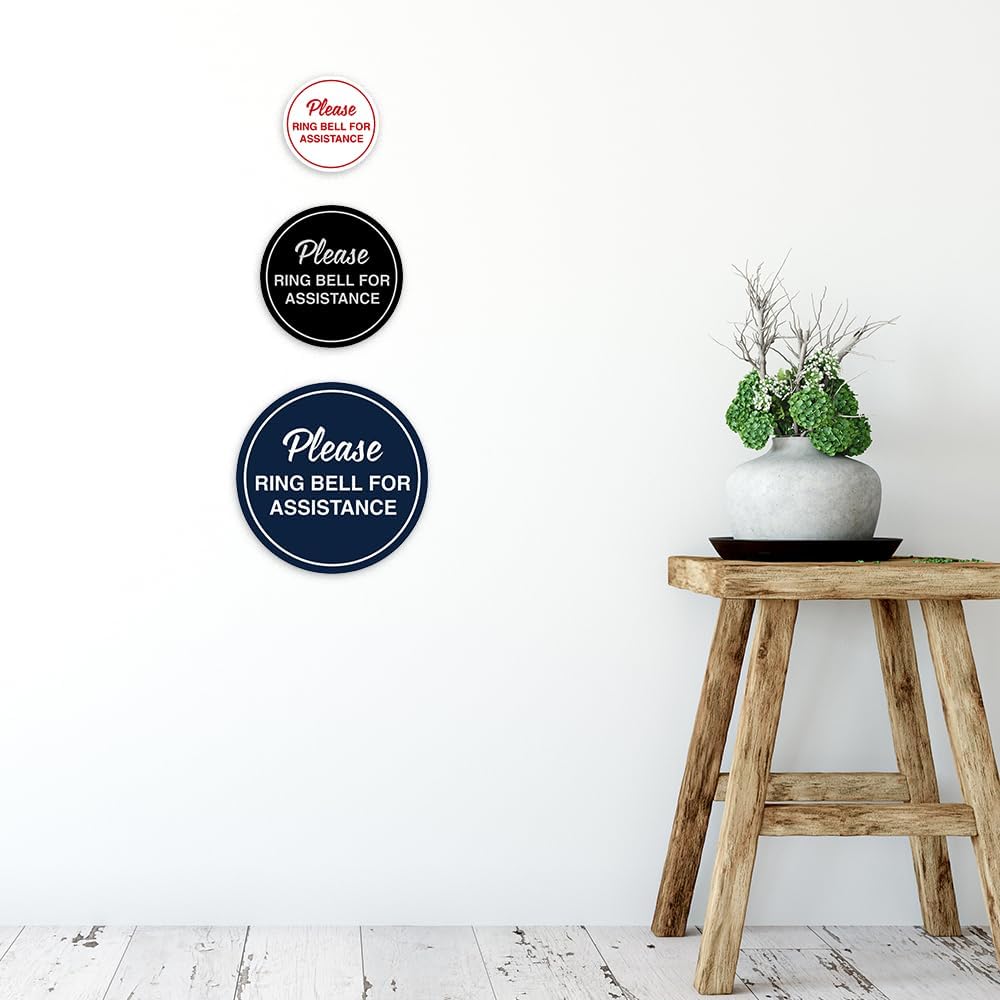 Signs ByLITA Circle Please Ring Bell For Assistance Wall or Door Sign | Easy Installation | Front Desk Reception Sign (White) - X-large (2 Pack)
