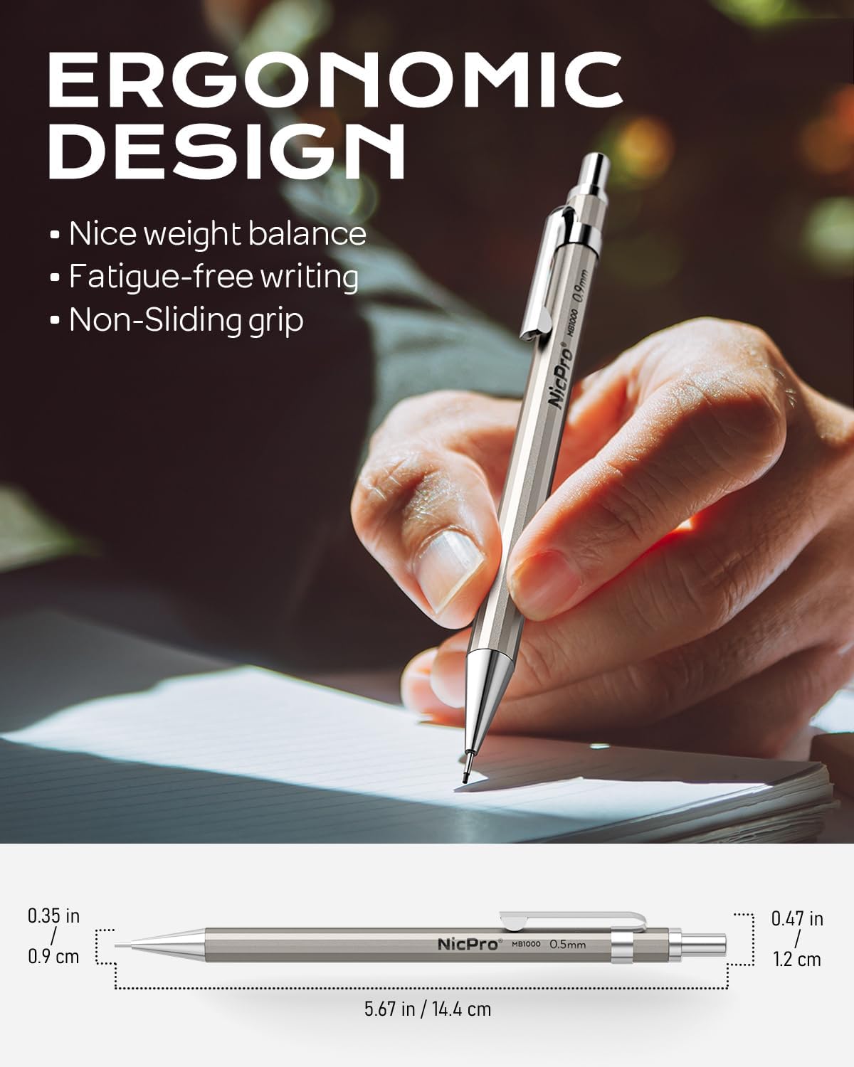 Nicpro 4 Pack Metal Mechanical Pencil Set 0.9mm, MB1000 Lead Drafting Pencil 0.9 mm with 8 Tube HB #2 Lead Refill, 3PCS 4B Eraser, 9 Cap Eraser for Artist Writing, Sketching, Drawing- Come with Case