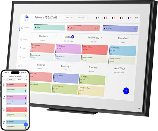 15.6 inch Wall Planner Digital Calendar Electronic Calendar Chore Chart,2025 Smart Touchscreen Full HD Interactive Display for Family Schedules,Wall/Desk Mountable for Seamless Scheduling/Organizing
