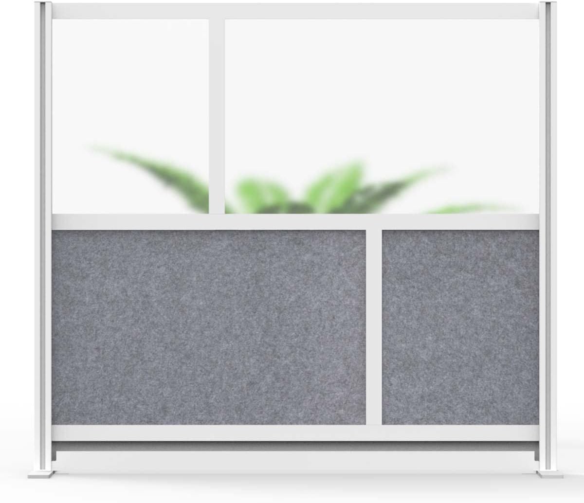 Stand Up Desk Store Expanse Modular Wall | 53'' x 48'' Wall | Expandable Partition Room Divider with Rearrangeable Frosted Acrylic & Sound Absorbent Panels (Silver Frame)