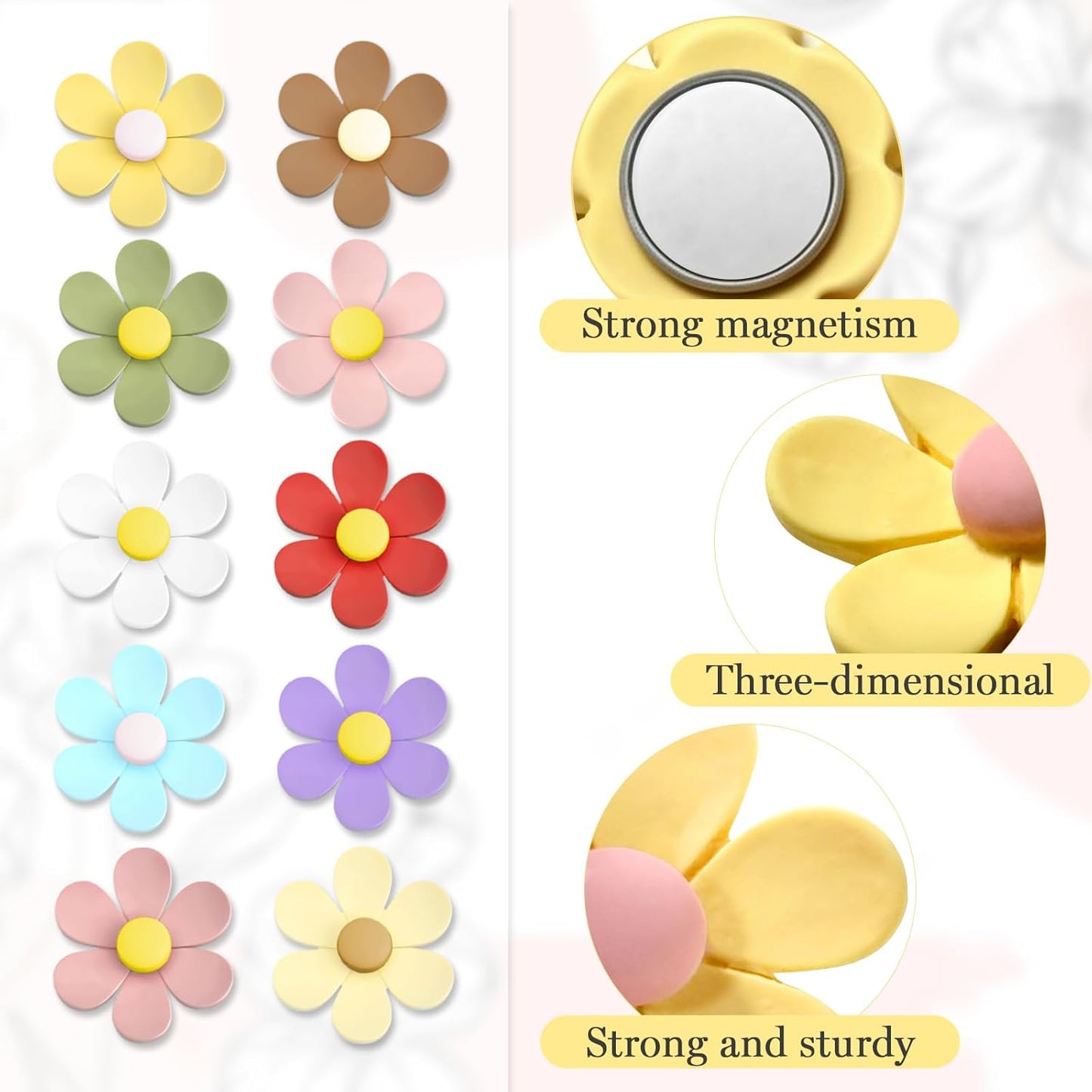 Qualsen Medium Flower Magnets for Whiteboard & Fridge – 12 Pcs Cute 3D Decorative Refrigerator Magnets for Locker, Kitchen, Office （26mm）