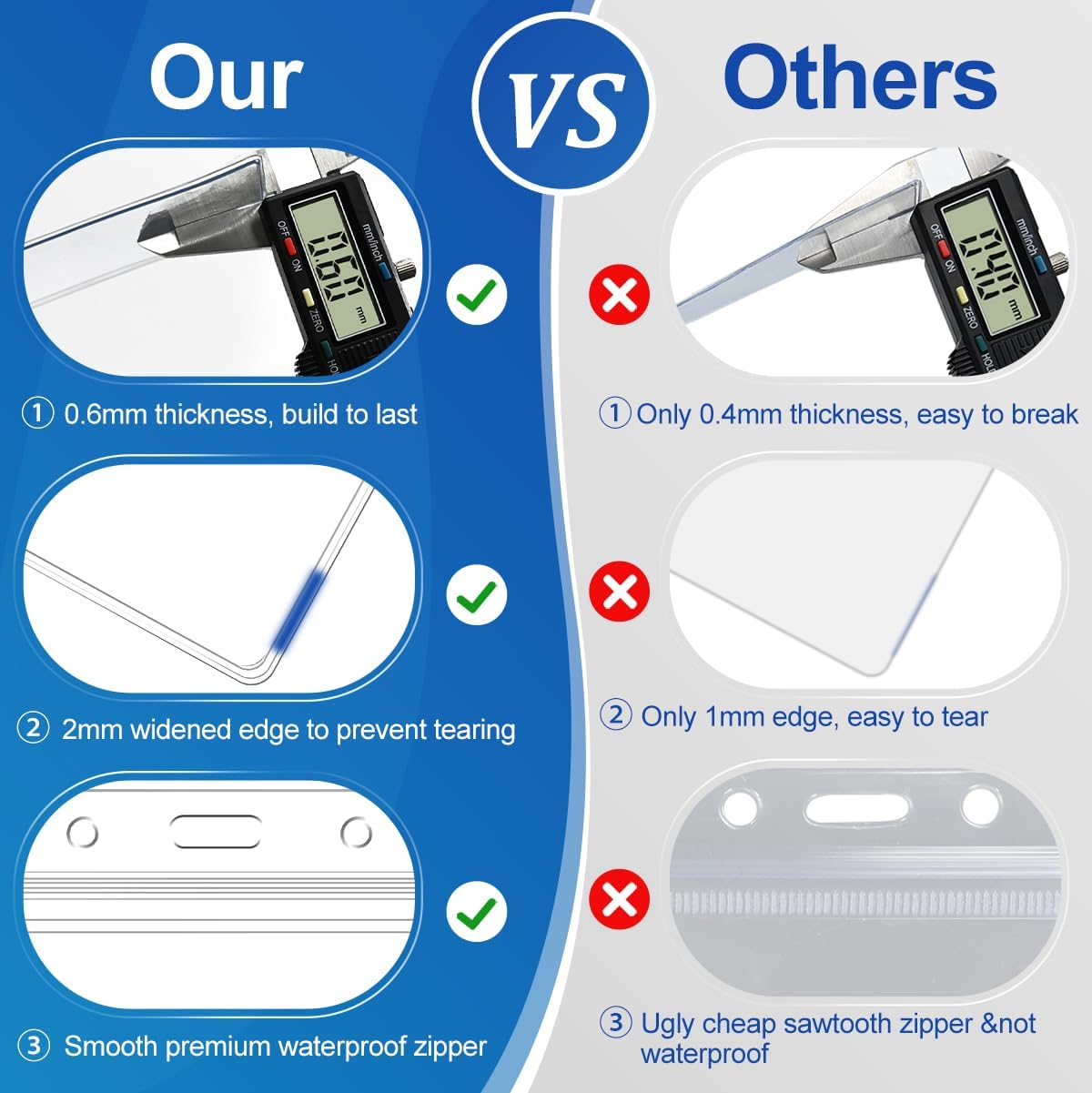 50 Pcs Clear Plastic Extra Thick Horizontal Card Holders, 4x3 Inch Sealable Waterproof Name Badge Bank ID Card Protector