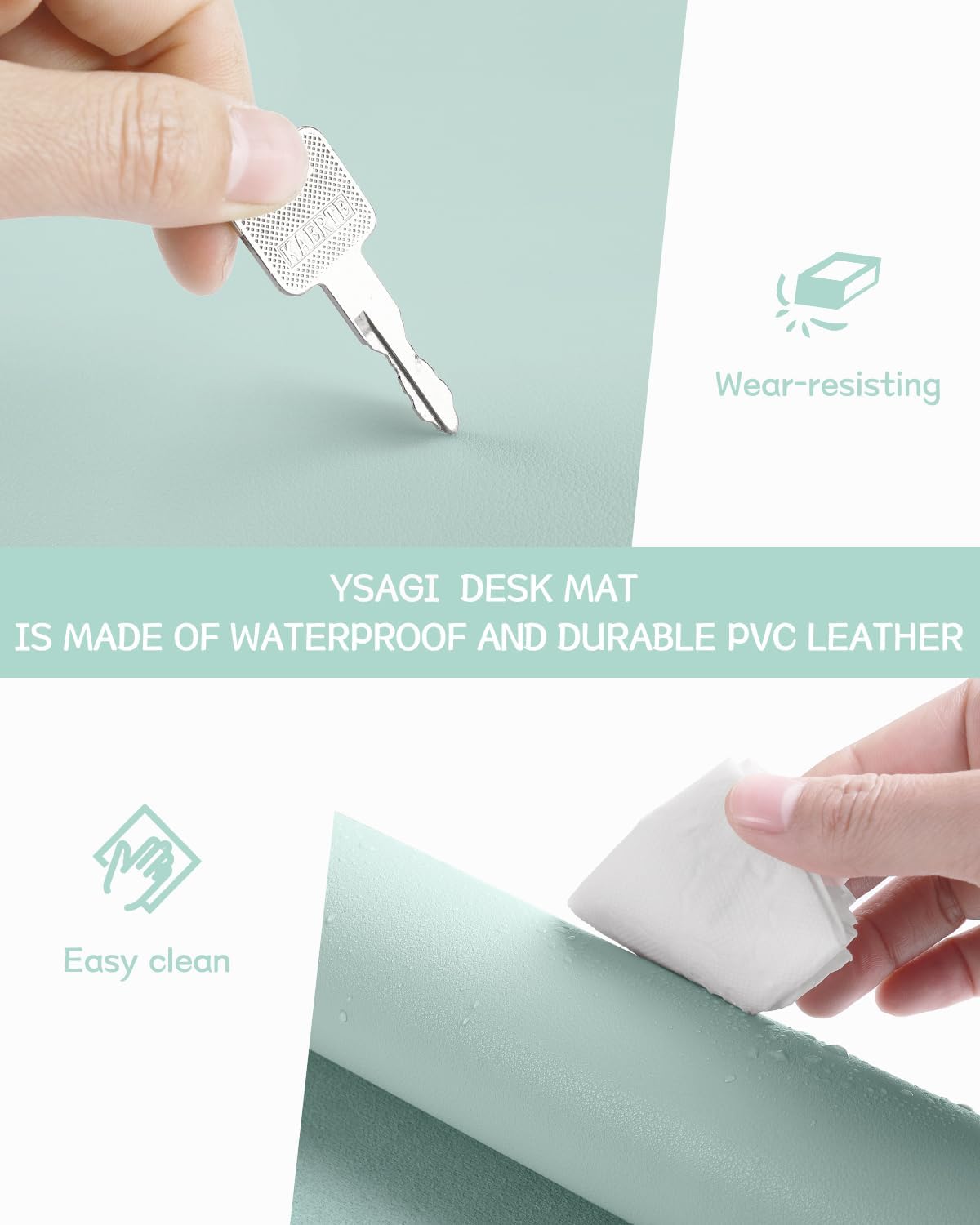 YSAGi Non-Slip Leather Desk Pad, Waterproof Laptop Computer Desk Keyboard Mat, Table Protector Blotter Mat, Large Mouse Pad for Office/Work/Home/Decor(Mint Green, 23.6" x 13.7")