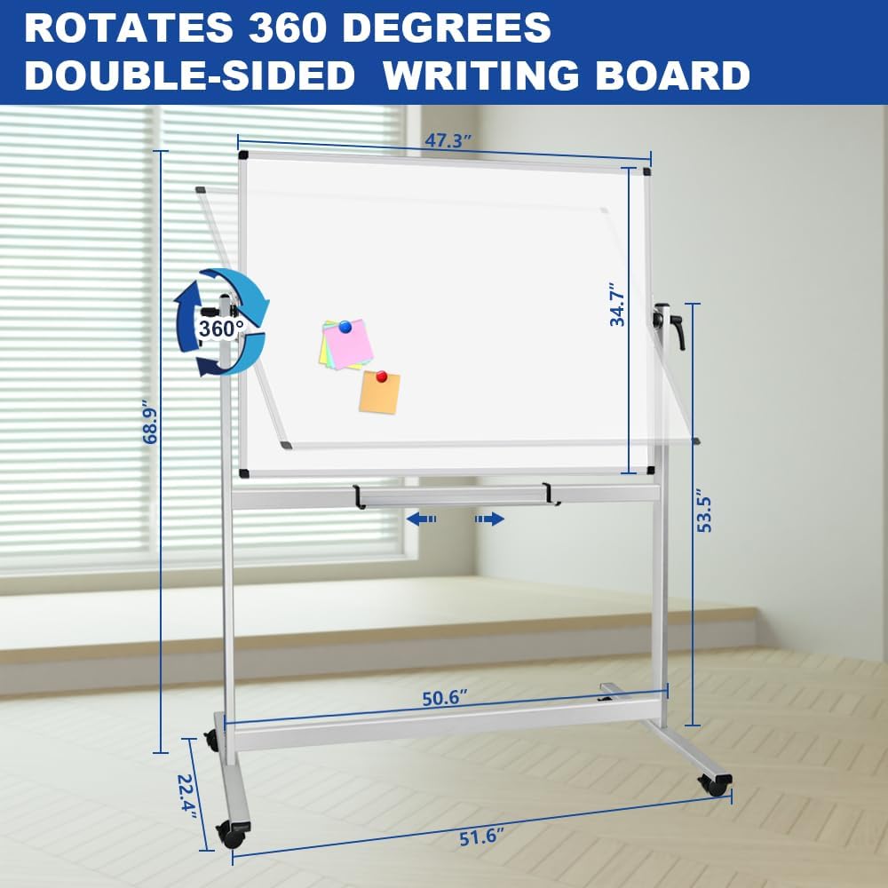XBoard Rolling Whiteboard 48x36 inch | Double-Sided Mobile Dry Erase Board Aluminium Frame for Home School Office Live Streaming