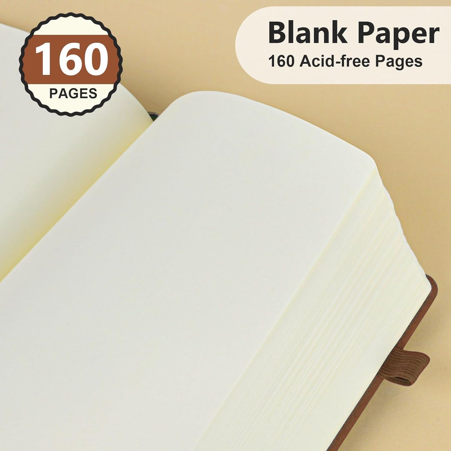 Blank Journal Ntebook for Men & Women, 160 Pages Blank Journals for Writing, Drawing,Sketch Book,5.9" x 8.5" Leather Sketchbook, Unlined Notebook for Work, School, Art - Brown
