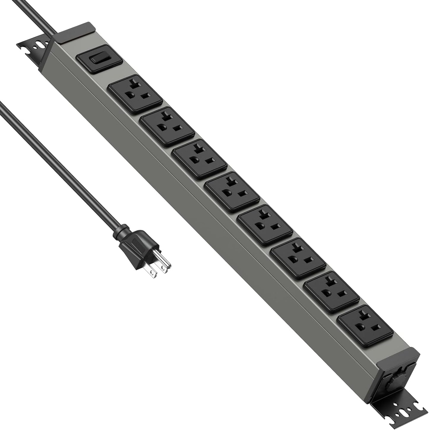 JUNNUJ Heavy Duty Power Strip Wall Mount, 20 Amp Surge Protector 1200J Metal 8 Outlet Under Desk Mounted 20A, Garage Power Bar Table Socket Industrial Outlets 6-20R T-Slot, 6FT 12AWG Extension Cord