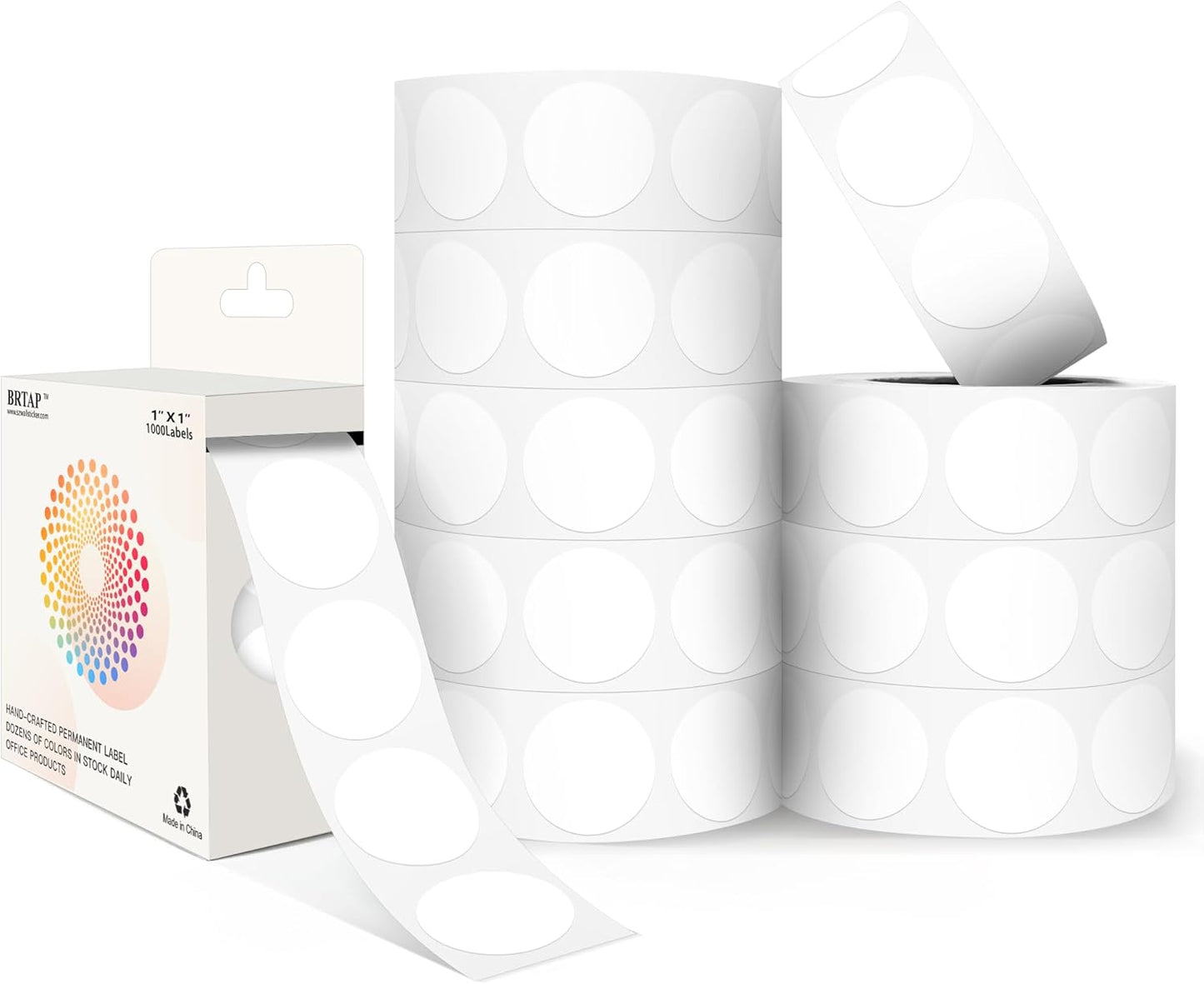 White 1 Inch Round Color Coding Dot Labels, 10 Rolls 10000 Dot Stickers in Dispenser Box - Permanent Adhesion, Vibrant Colors, Highly Visible