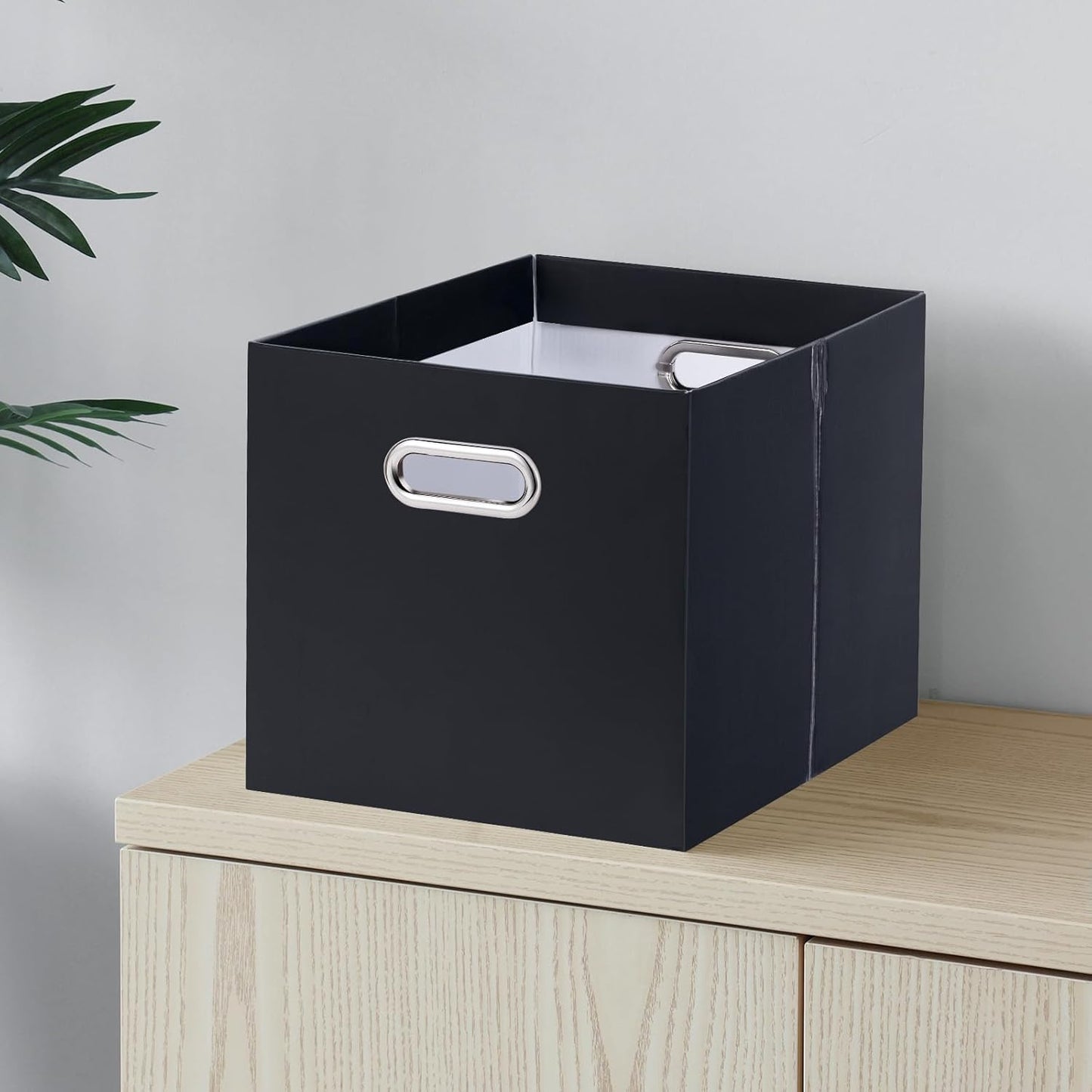 Oterri File Organizer, 2 Packs Large Storage Box, Cardboard File Folder Organizer, Collapsible File Box for Hanging File Folders Letter Size, Portable Filing Organizer with Handle (Black)