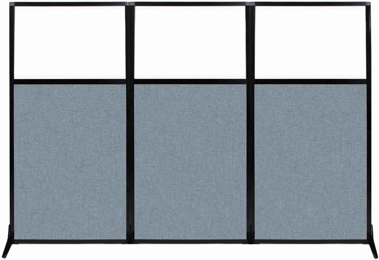 Versare Workstation Partition | Portable Wall Divider | Modern Office Cubicle | Free Standing Privacy Screen | Flexible Work Space | 99" x 70" W/Window, Powder Blue Fabric Panels