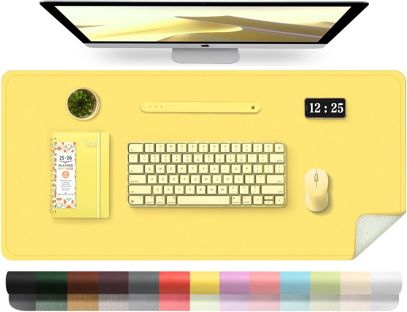 Leather Desk Pad Protector, Desk Mat, Large Mouse Pad, Non-Slip Desk Blotter, Office Laptop Desk Pad, PU Leather Desk Writing Pad for Office and Home (Yellow, 31.5" x 15.7")