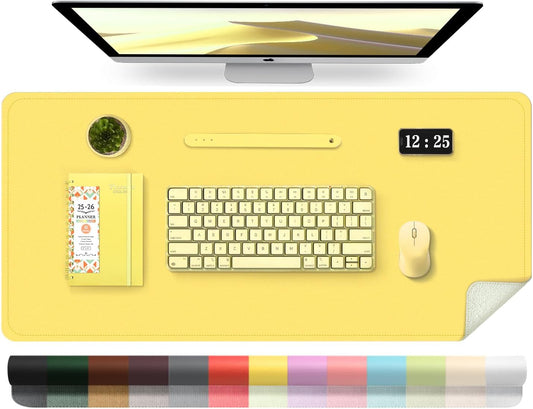 Leather Desk Pad Protector, 39.4'' X 17'' Large Mouse Pad, Office Desk Mat, Non-Slip PU Leather & Suede Base Desk Blotter, Laptop Desk Pad, Desktop Mat for Office Home, Yellow